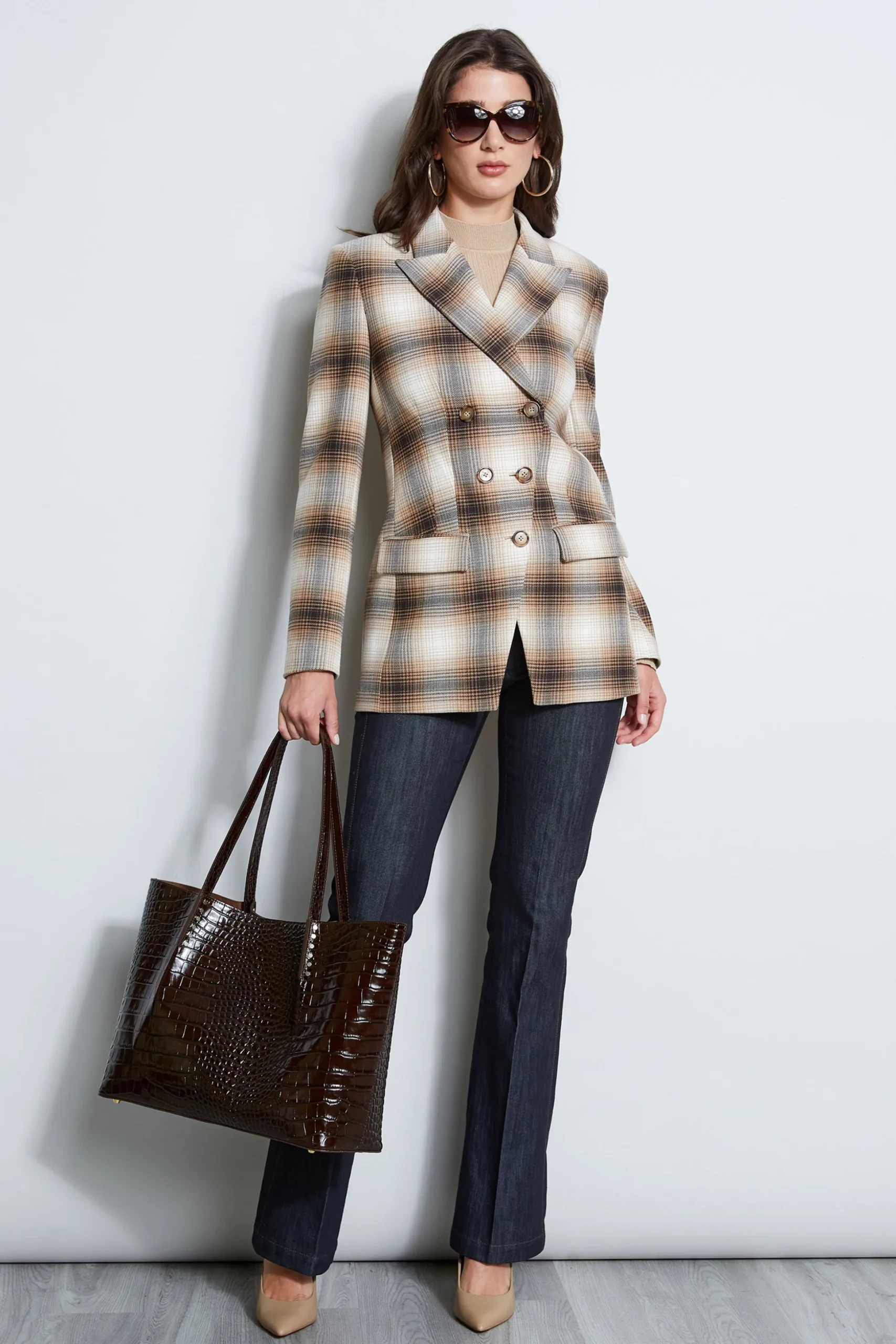 Elie Tahari Jackets & Blazers-Double Breasted Ombre Plaid Blazer MULTI