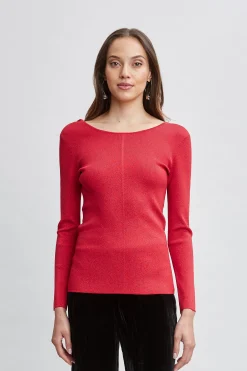 Elie Tahari Tops & Sweaters-Draped Chain Lurex Sweater RUBYREDLUREX
