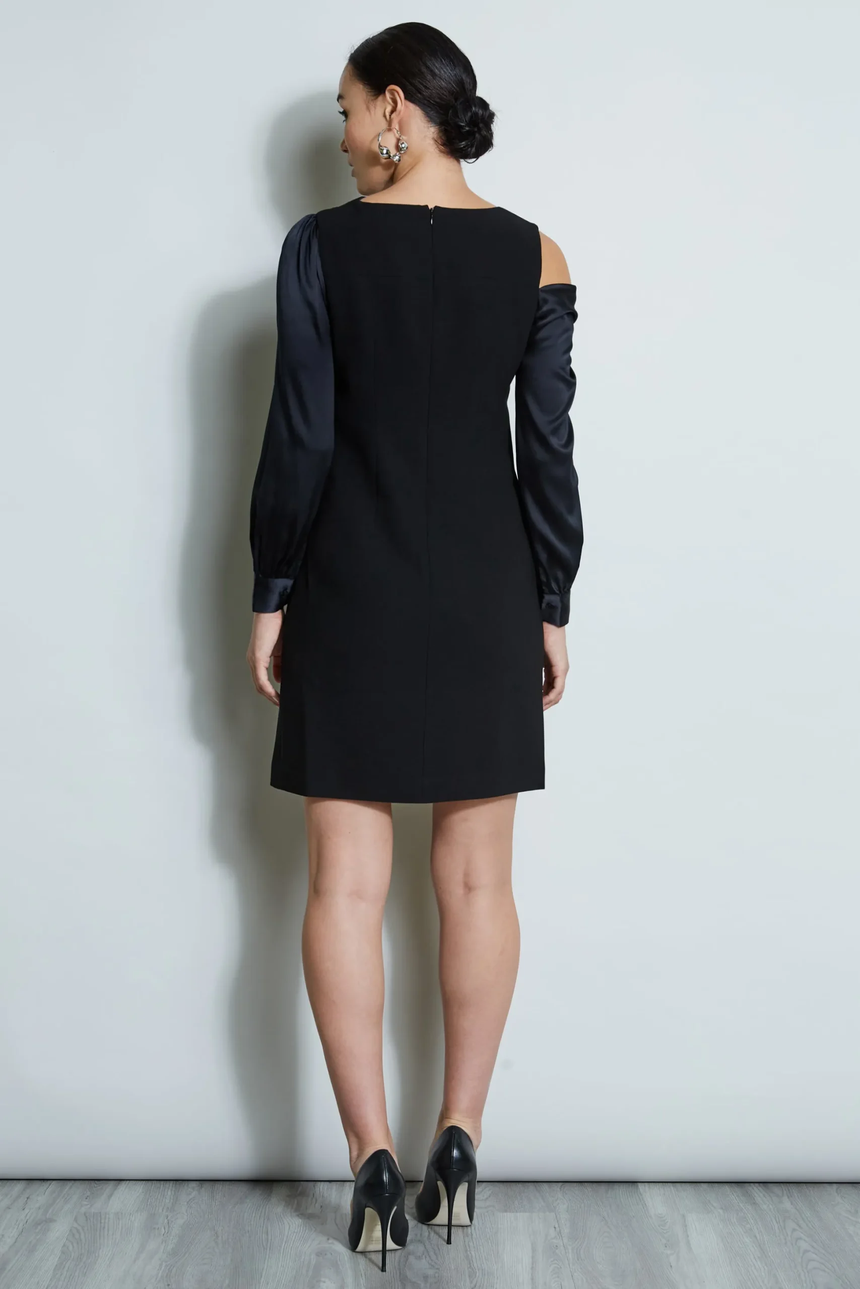 Elie Tahari Dresses & Jumpsuits|Long Sleeve Dresses-Draped Satin Shoulder Dress BLACK