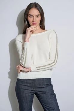 Elie Tahari Tops & Sweaters-Embellished Merino Cashmere Sweater SkyWhite