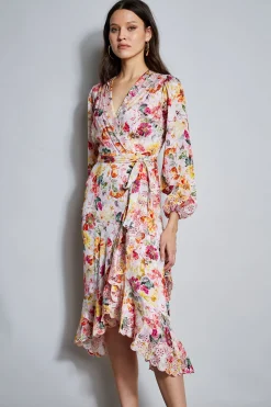 Elie Tahari Dresses & Jumpsuits|Long Sleeve Dresses-Embroidered Floral Wrap Dress WONDERLANDPRINT