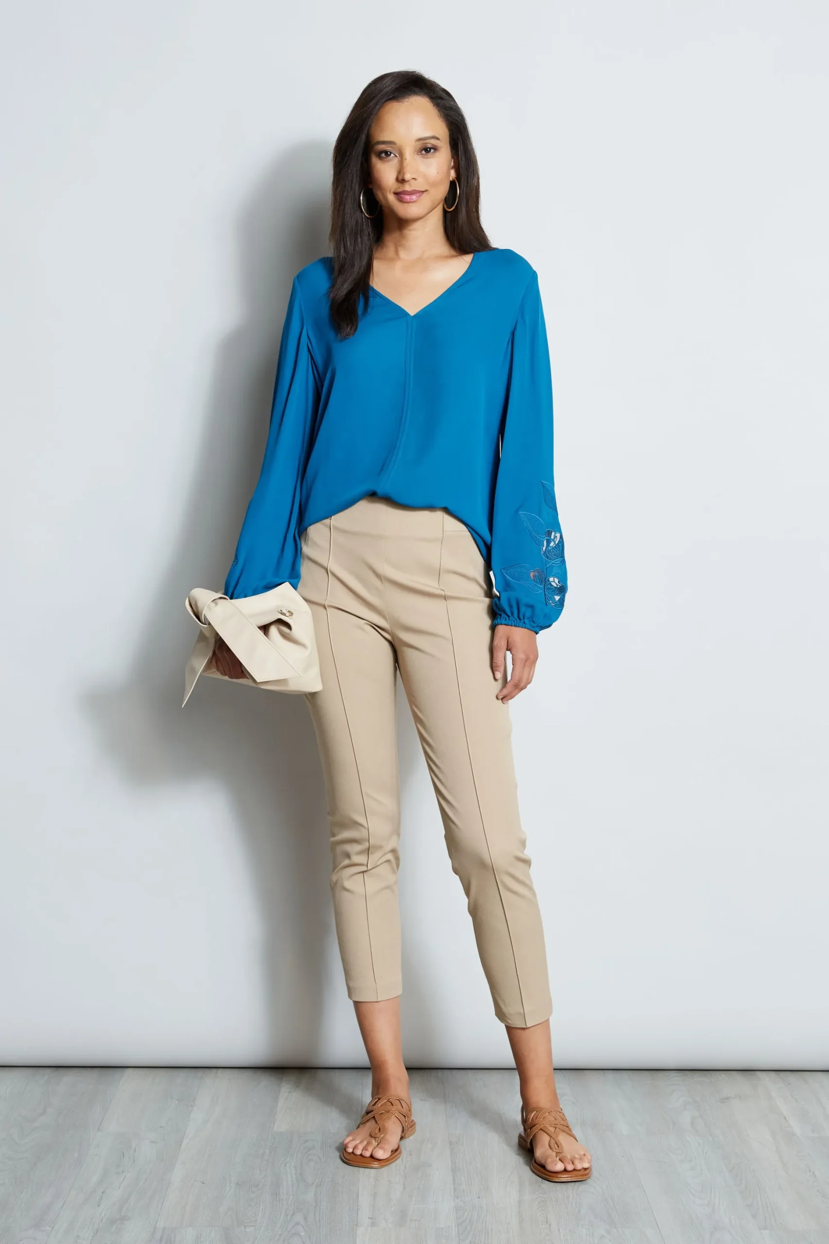 Elie Tahari Tops & Sweaters-Embroidered Long Sleeve Shirt PACIFICBLUE