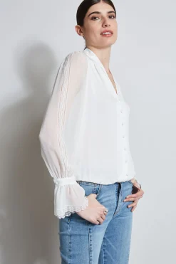 Elie Tahari Tops & Sweaters-Embroidered Sleeve Blouson Shirt FRESHPEARL