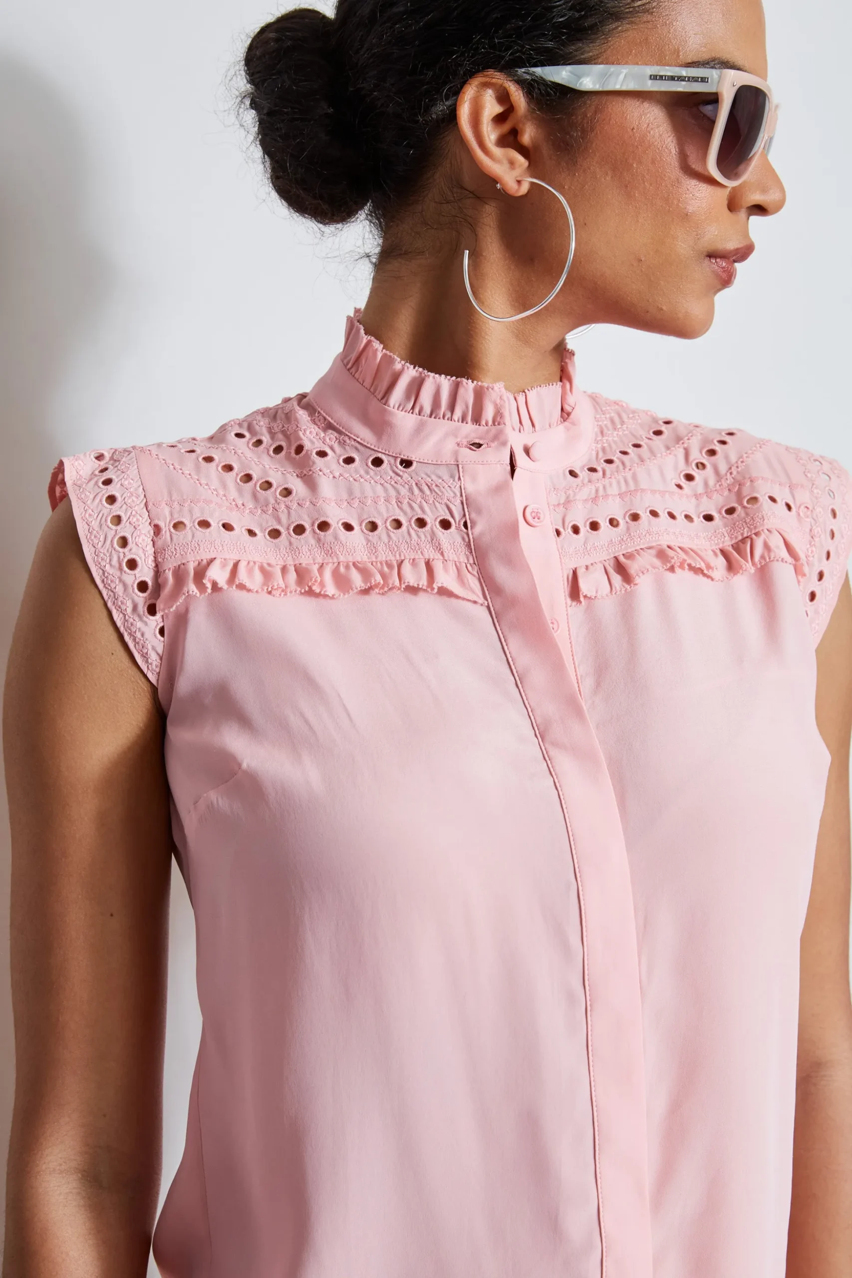 Elie Tahari Tops & Sweaters-Embroidered Sleeveless Shirt TAILORPINK
