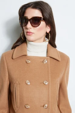 Elie Tahari Coats-Faux Fur Collar Peacoat CAMEL