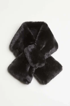Elie Tahari Fragrance|Gloves-Faux Fur Pull Through Scarf BLACK