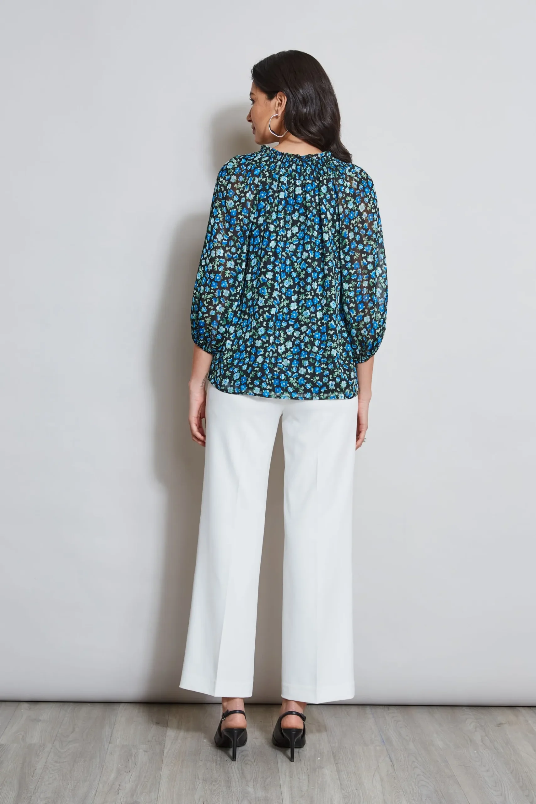 Elie Tahari Tops & Sweaters-Floral Neck Tie Shirt FORGETMENOTPRINT