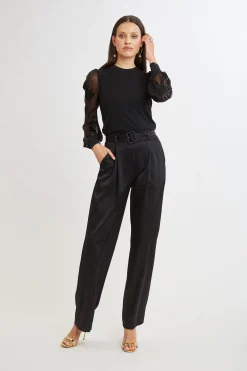 Elie Tahari Tops & Sweaters-Floral Satin Burnout Combo Knit BLACK