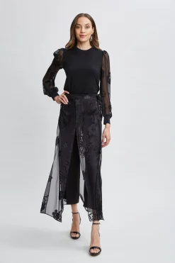 Elie Tahari Tops & Sweaters-Floral Satin Burnout Combo Knit BLACK
