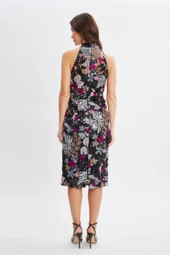 Elie Tahari Dresses & Jumpsuits-Floral Sequin Halter Dress BLACKWITHMULTICOLORFLORALS