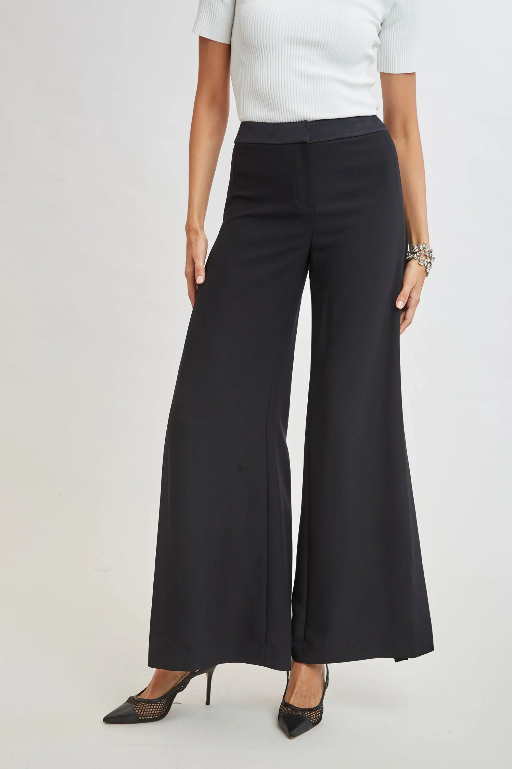 Elie Tahari Bottoms-Fluid Side Pleated Pant BLACK