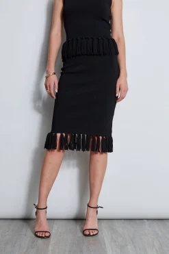 Elie Tahari Bottoms-Fringe Hem Knit Skirt NOIR