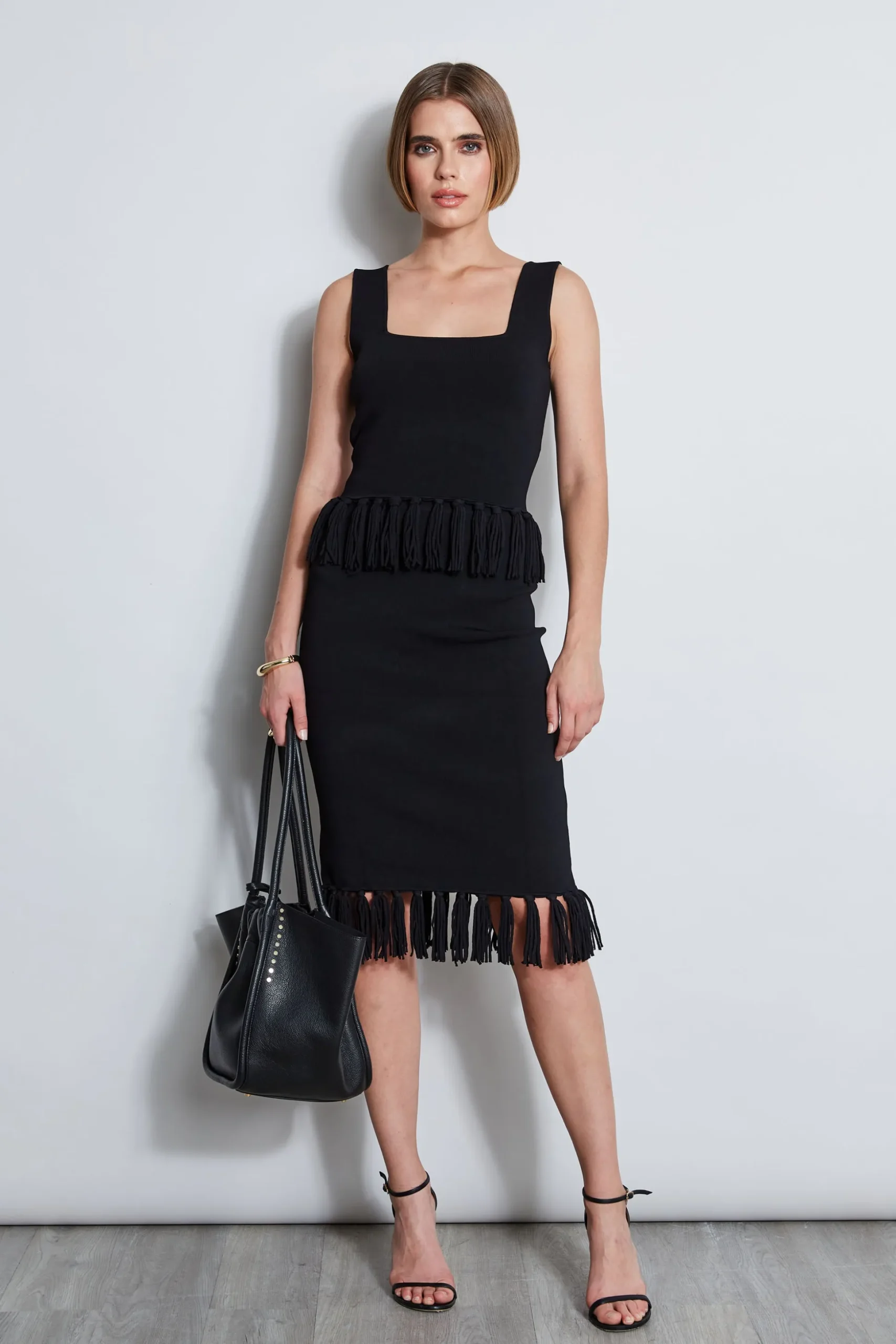 Elie Tahari Bottoms-Fringe Hem Knit Skirt NOIR