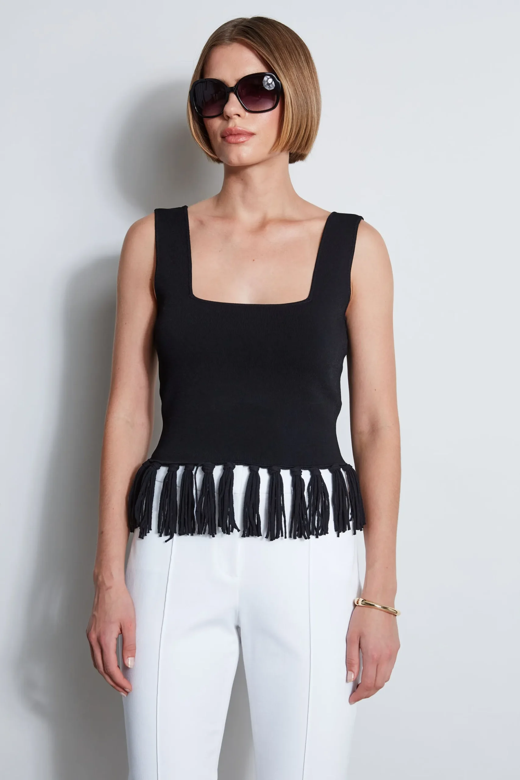 Elie Tahari Tops & Sweaters-Fringe Hem Knit Top NOIR