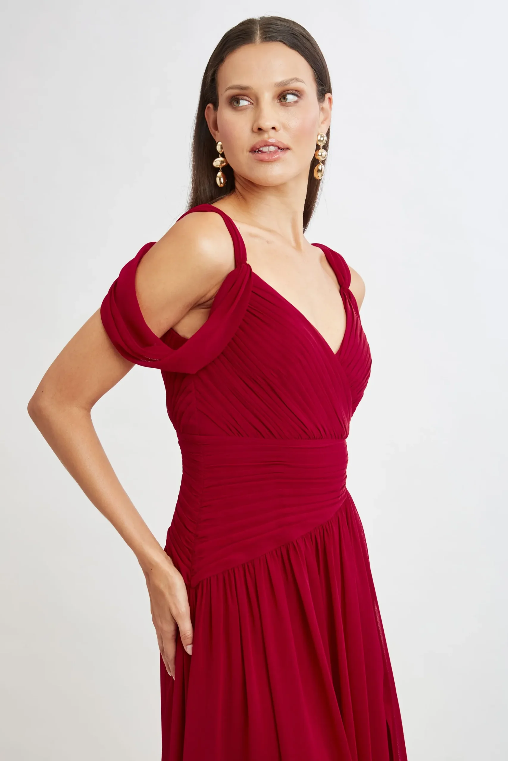 Elie Tahari Dresses & Jumpsuits|Maxi Dresses-Georgette Cold Shoulder Gown GARNET