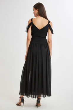 Elie Tahari Dresses & Jumpsuits|Maxi Dresses-Georgette Cold Shoulder Gown BLACK