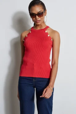 Elie Tahari Tops & Sweaters-Halter Button Rib Tank ROSEPARADE