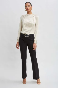 Elie Tahari Bottoms-Inseam Slit Flare Pant BLACK