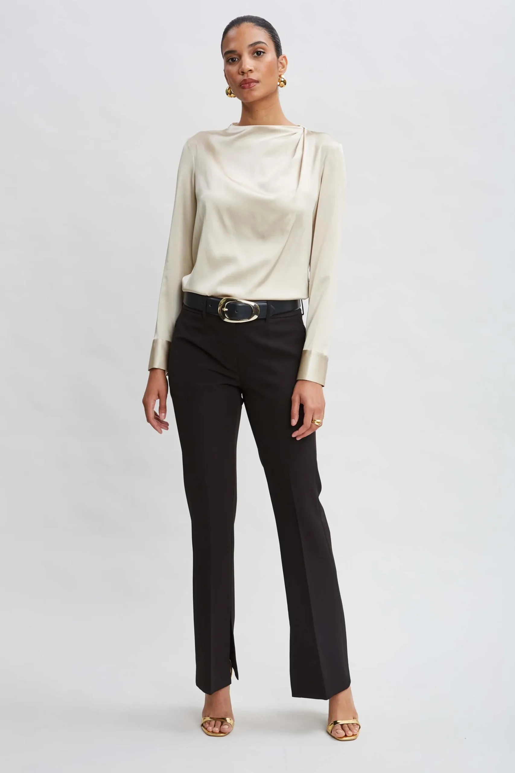 Elie Tahari Bottoms-Inseam Slit Flare Pant BLACK