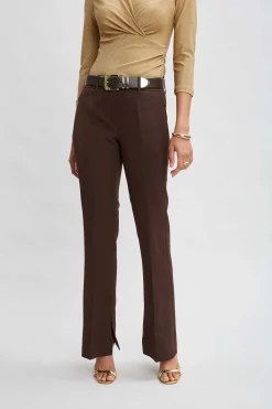 Elie Tahari Bottoms-Inseam Slit Flare Pant WOOD
