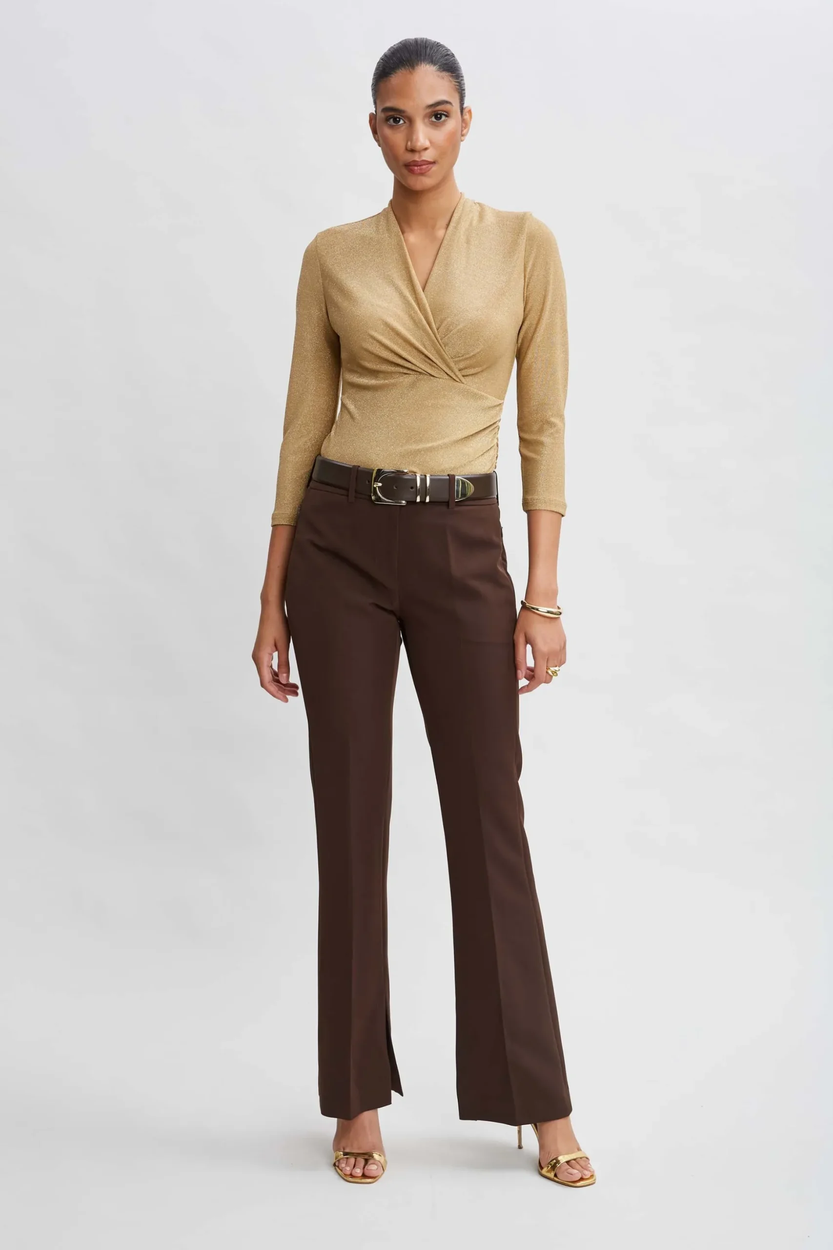 Elie Tahari Bottoms-Inseam Slit Flare Pant WOOD