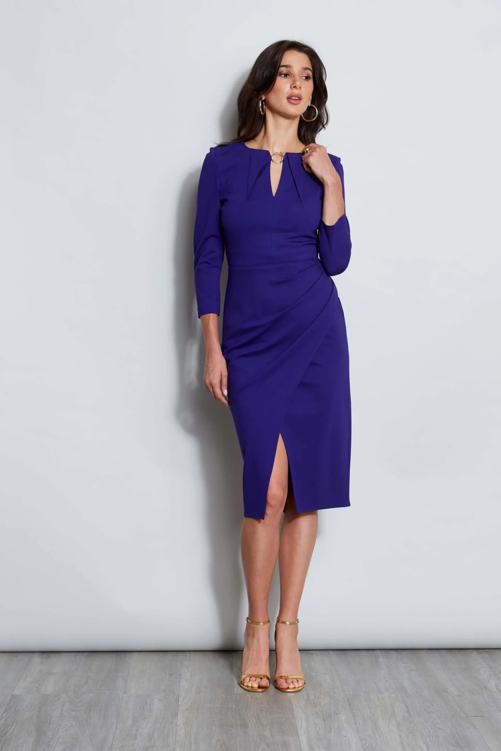 Elie Tahari Dresses & Jumpsuits|Long Sleeve Dresses-Keyhole Ring Wrap Dress GRAPE