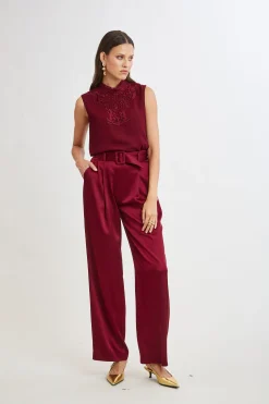 Elie Tahari Tops & Sweaters-Lace Insert Crinkle Silk Chiffon Shirt SANGRIA