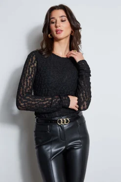 Elie Tahari Tops & Sweaters-Lace Long Sleeve Knit BLACK