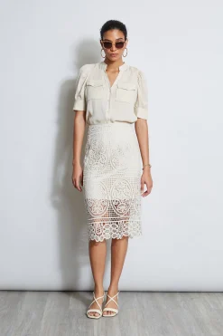 Elie Tahari Bottoms-Lace Skirt FLOUR