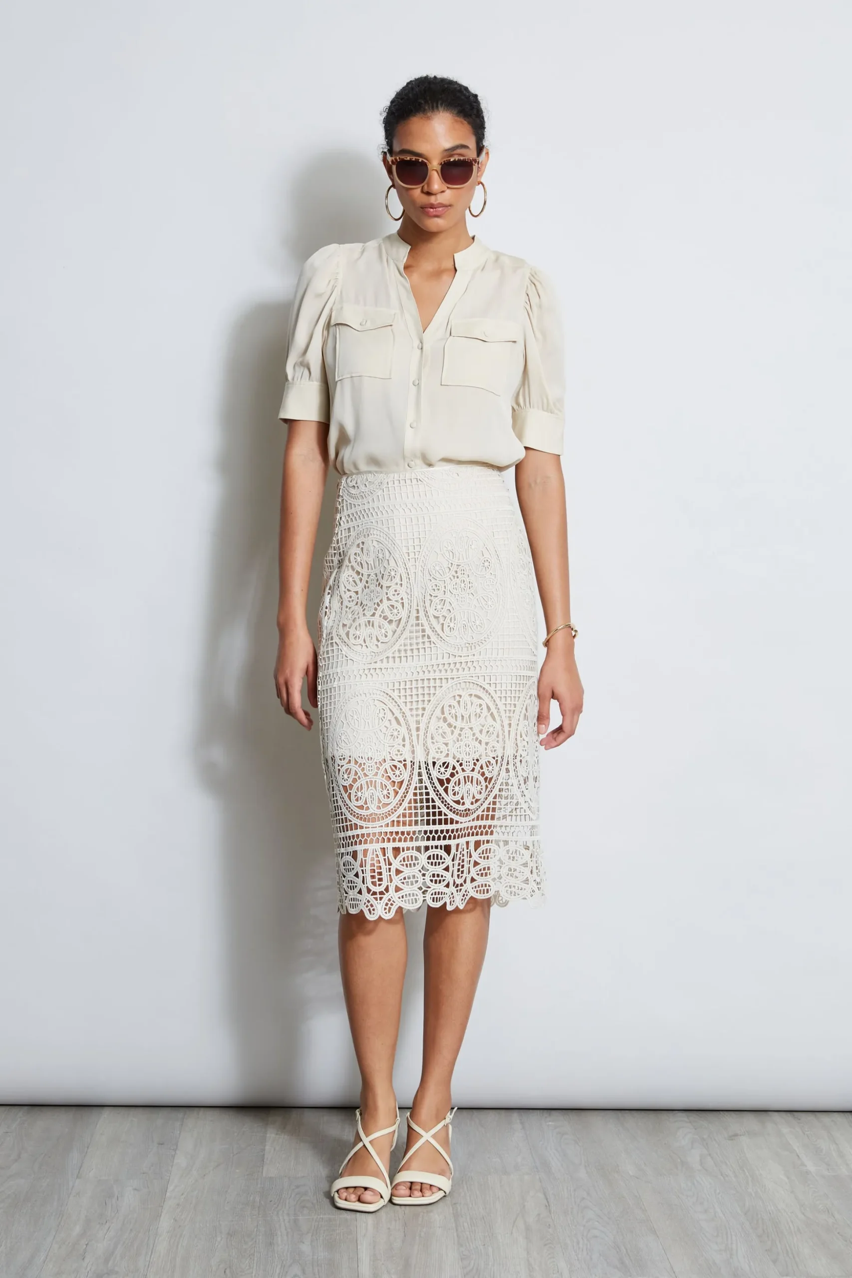 Elie Tahari Bottoms-Lace Skirt FLOUR