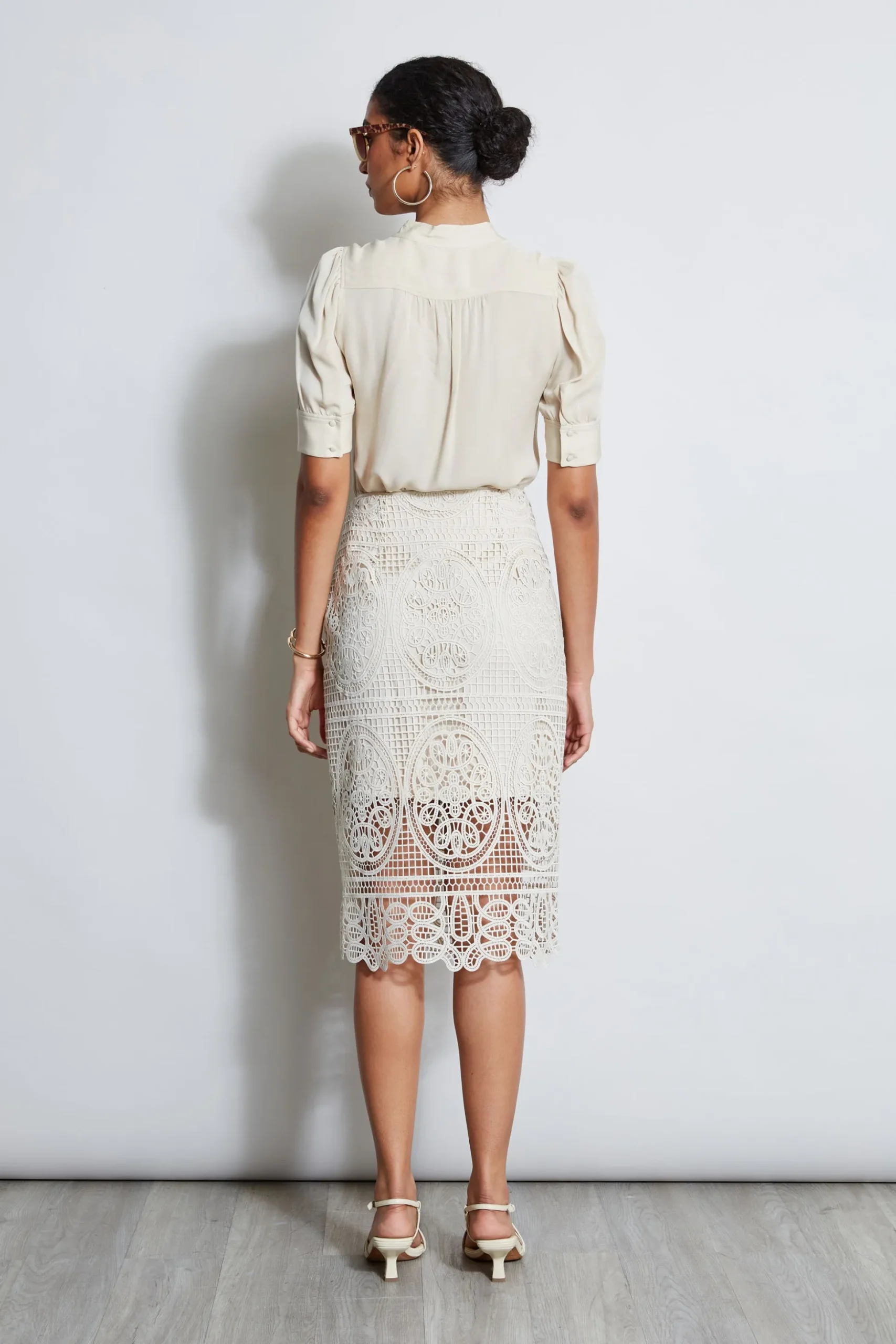 Elie Tahari Bottoms-Lace Skirt FLOUR