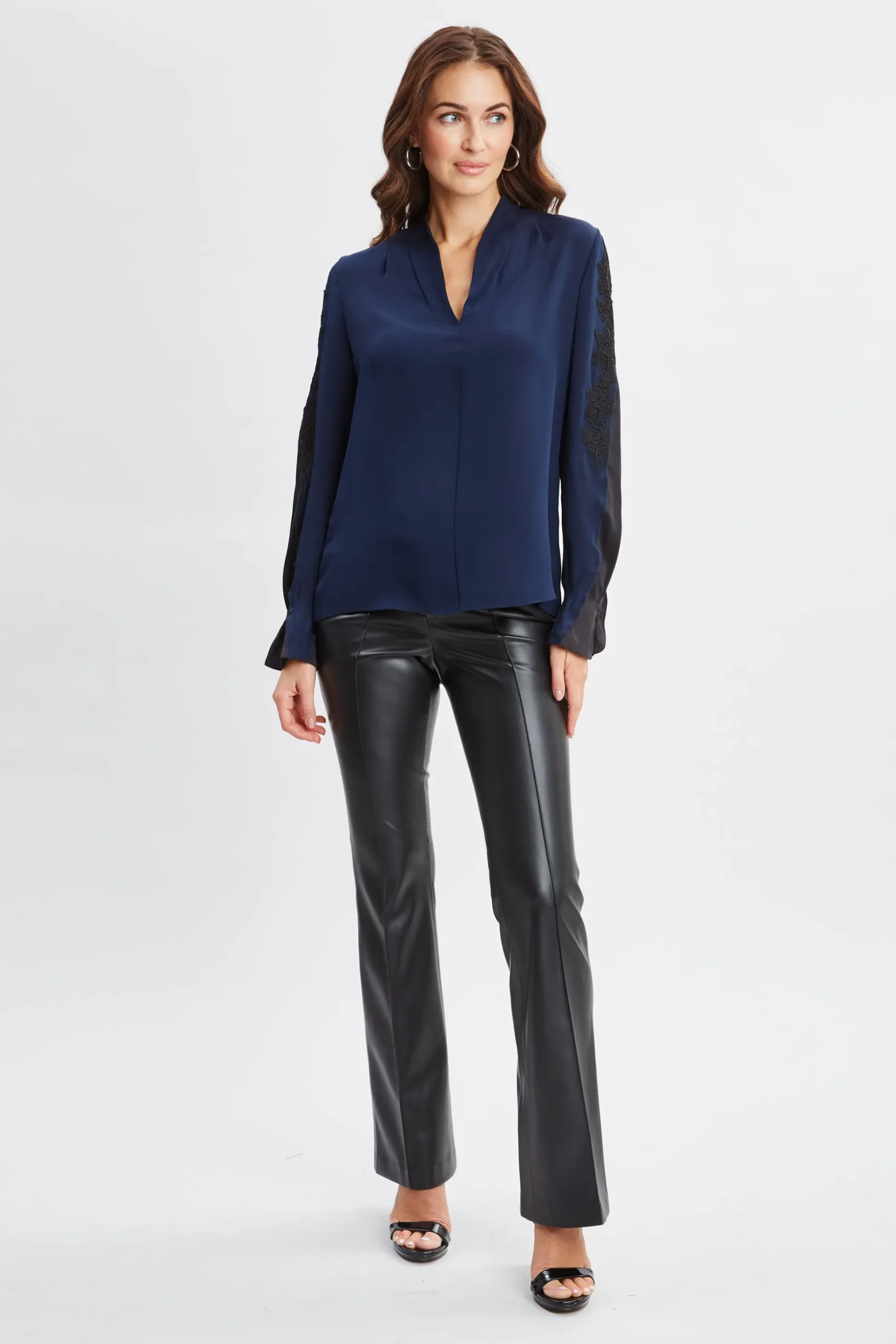 Elie Tahari Tops & Sweaters-Lace Sleeve Silk Shirt MIDNIGHT