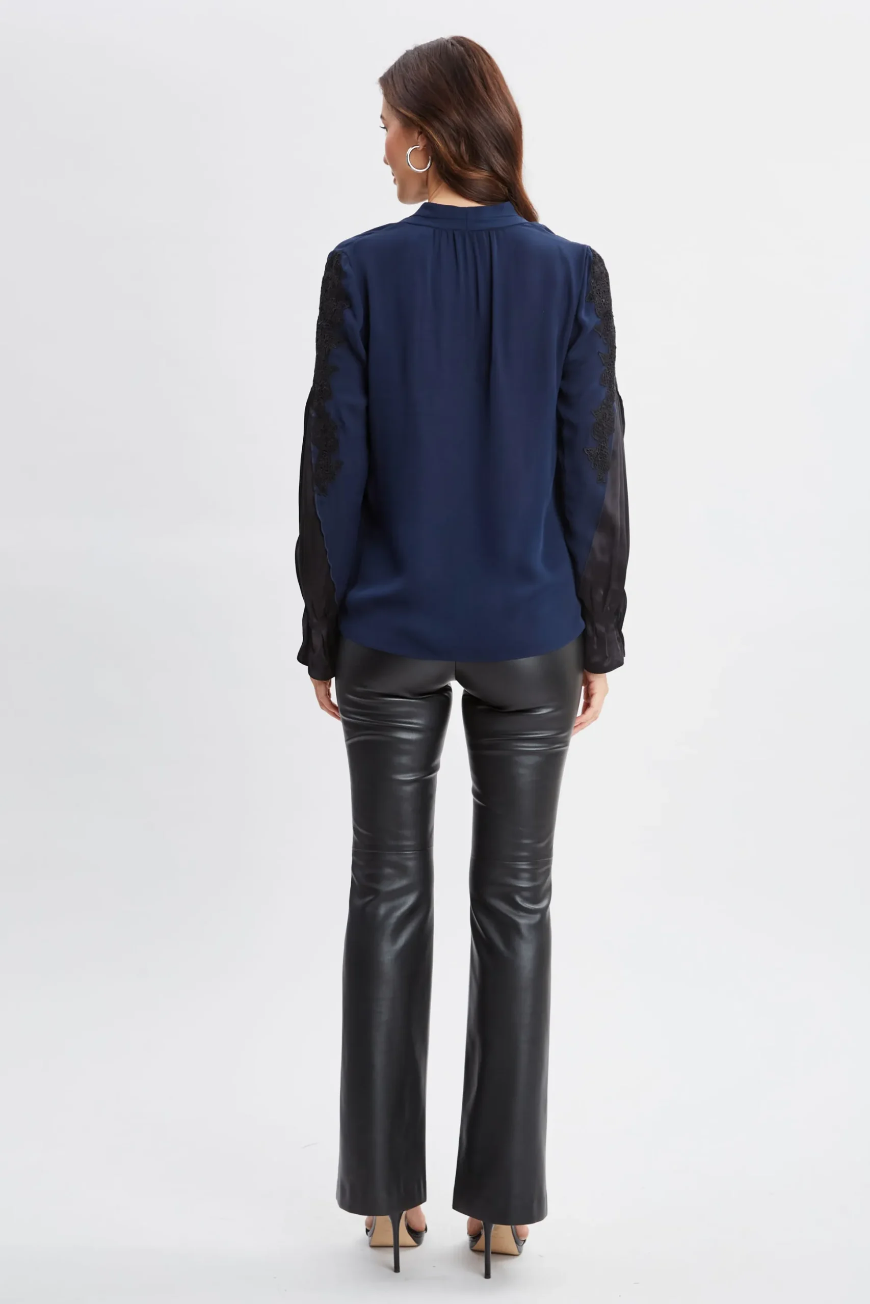 Elie Tahari Tops & Sweaters-Lace Sleeve Silk Shirt MIDNIGHT