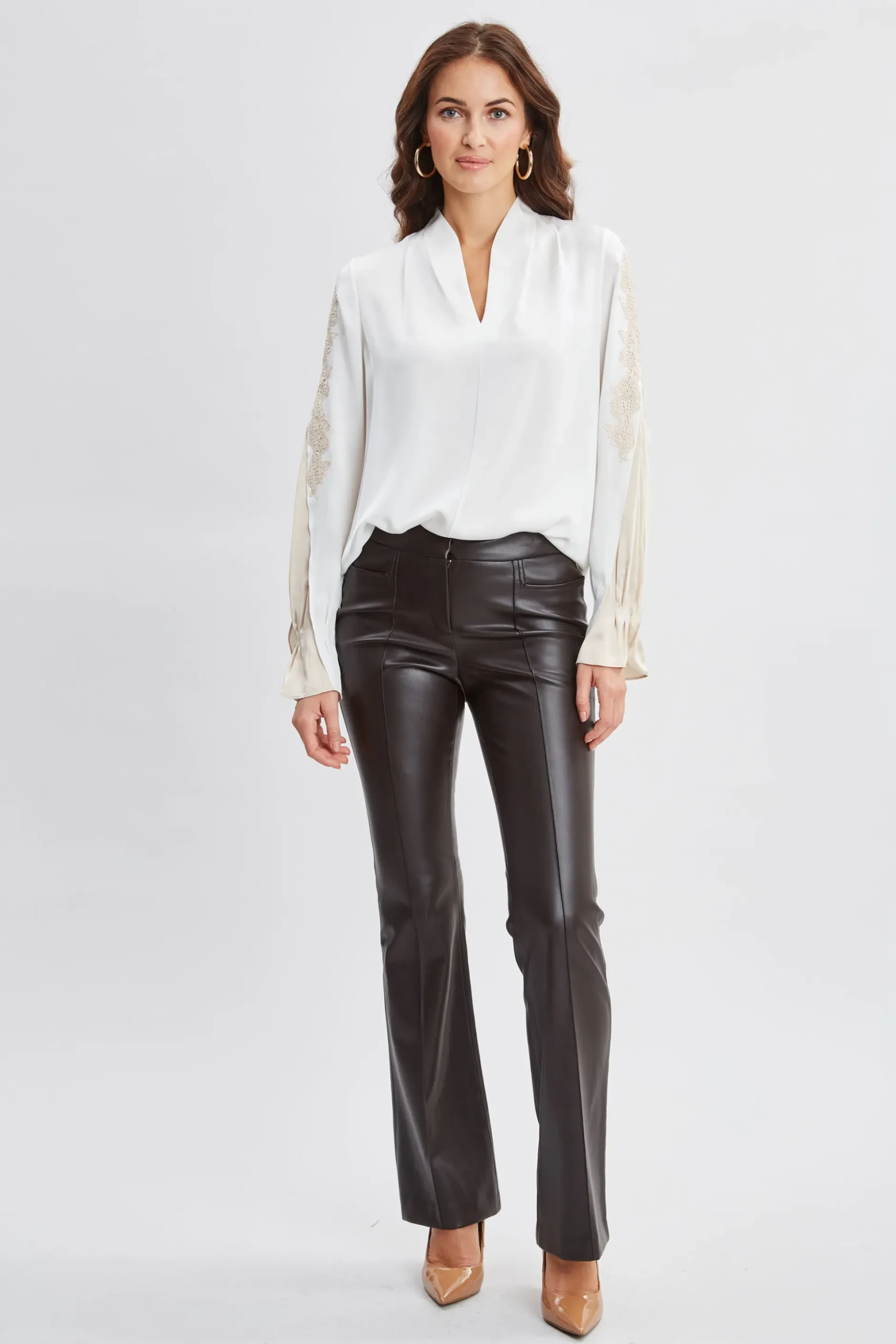 Elie Tahari Tops & Sweaters-Lace Sleeve Silk Shirt FRESHPEARL
