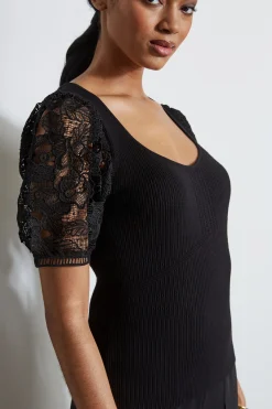 Elie Tahari Tops & Sweaters-Lace Sleeve Sweater NOIR