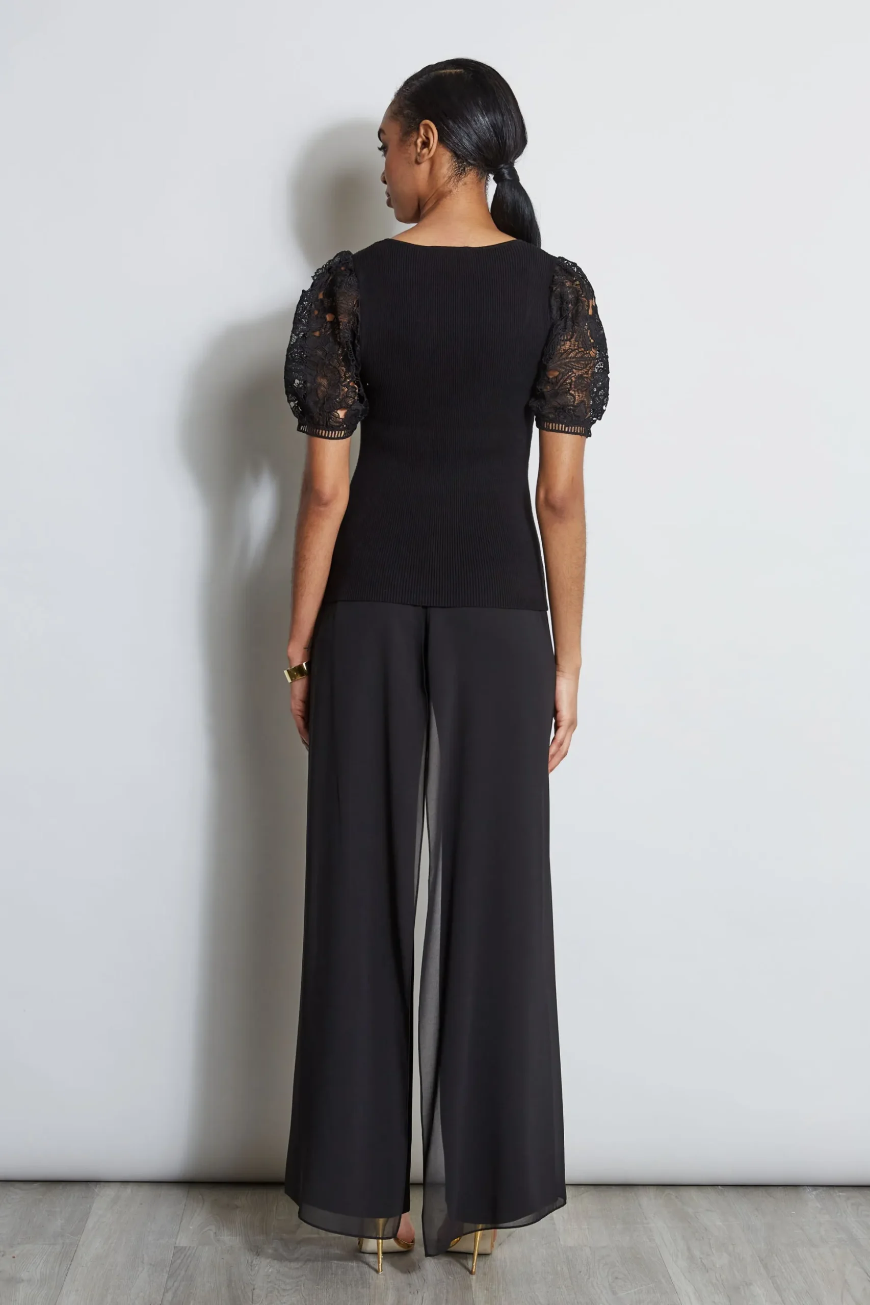 Elie Tahari Tops & Sweaters-Lace Sleeve Sweater NOIR