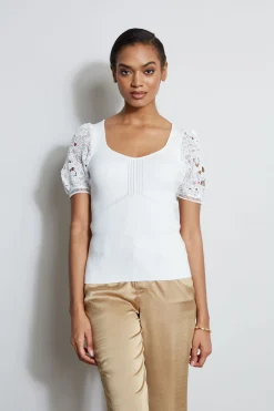 Elie Tahari Tops & Sweaters-Lace Sleeve Sweater SkyWhite
