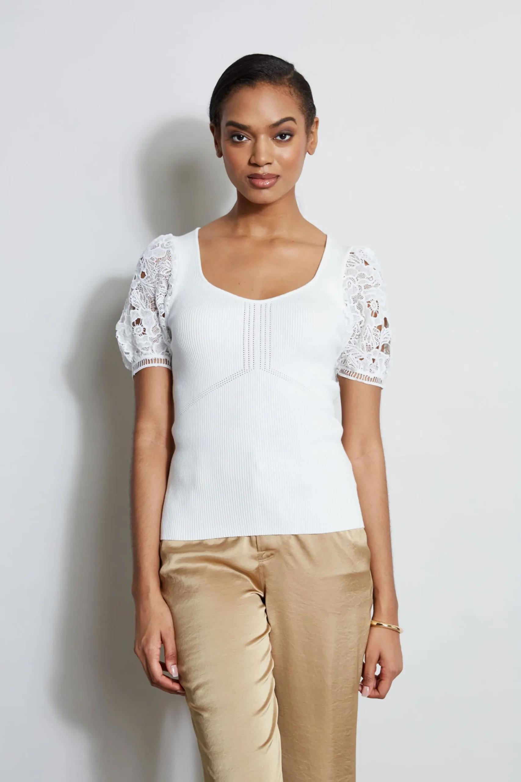 Elie Tahari Tops & Sweaters-Lace Sleeve Sweater SkyWhite