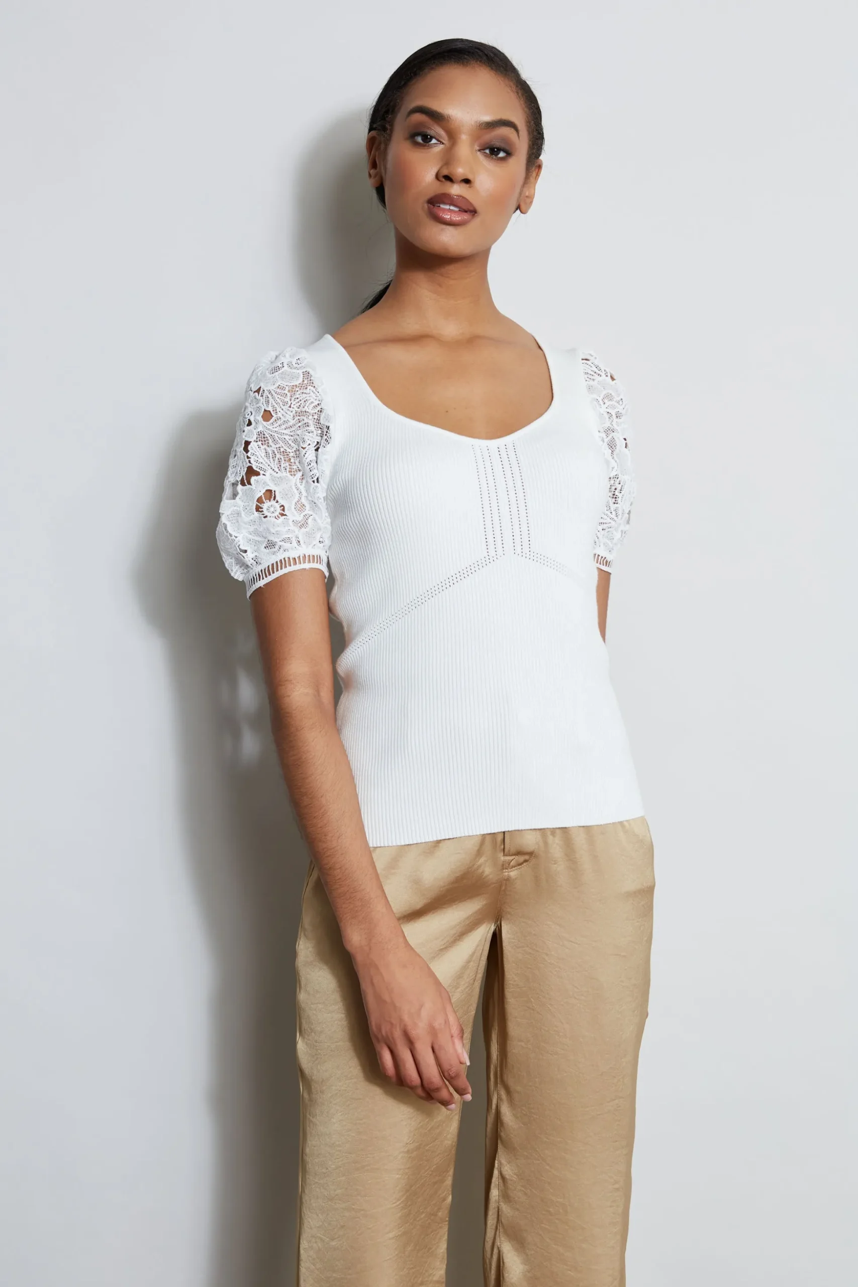 Elie Tahari Tops & Sweaters-Lace Sleeve Sweater SkyWhite