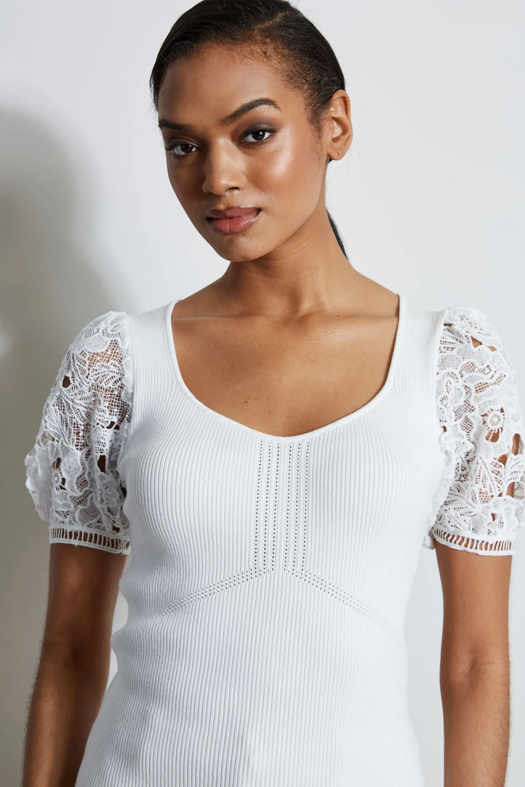 Elie Tahari Tops & Sweaters-Lace Sleeve Sweater SkyWhite