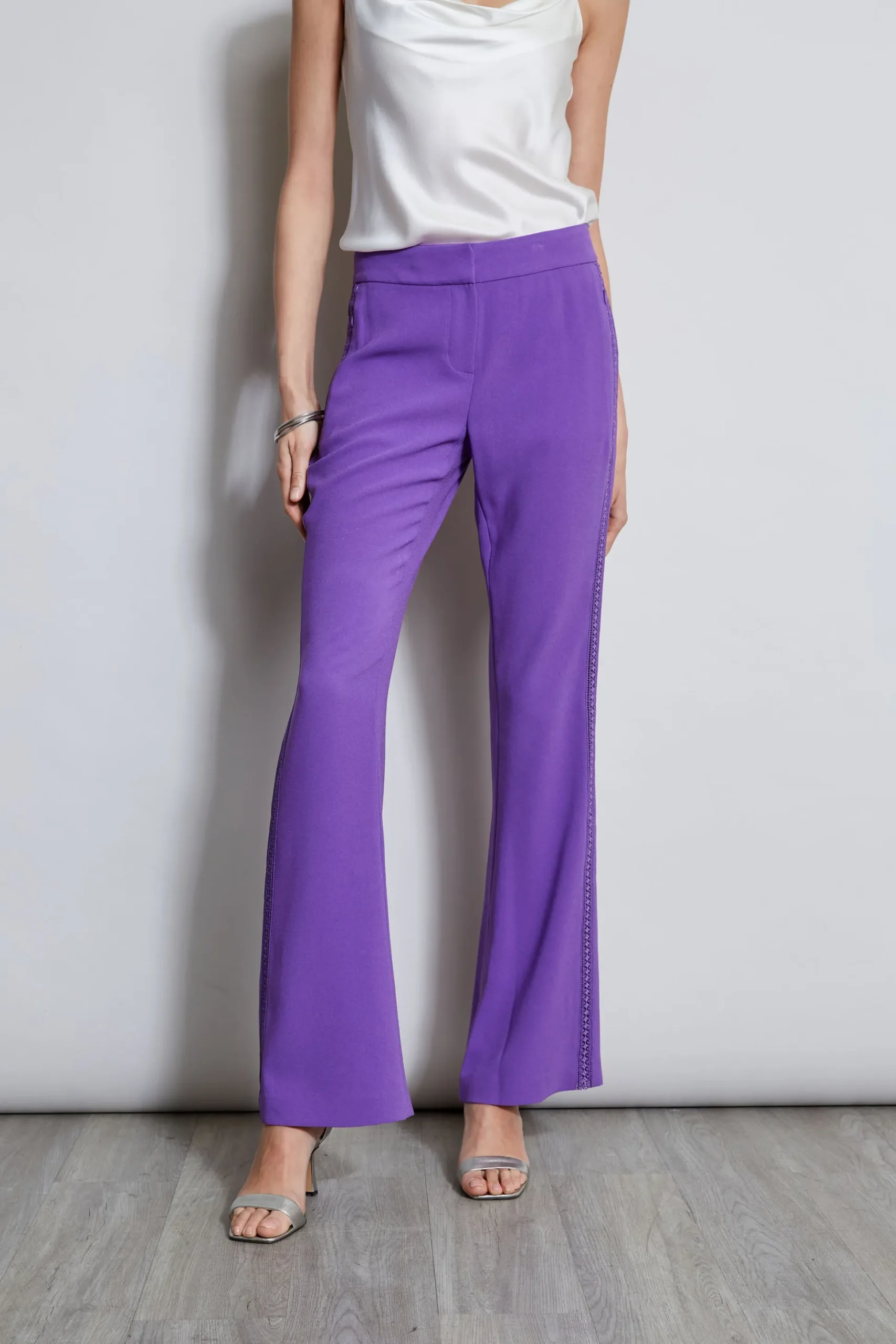 Elie Tahari Bottoms-Lace Trim Fit & Flare Pant VIOLET