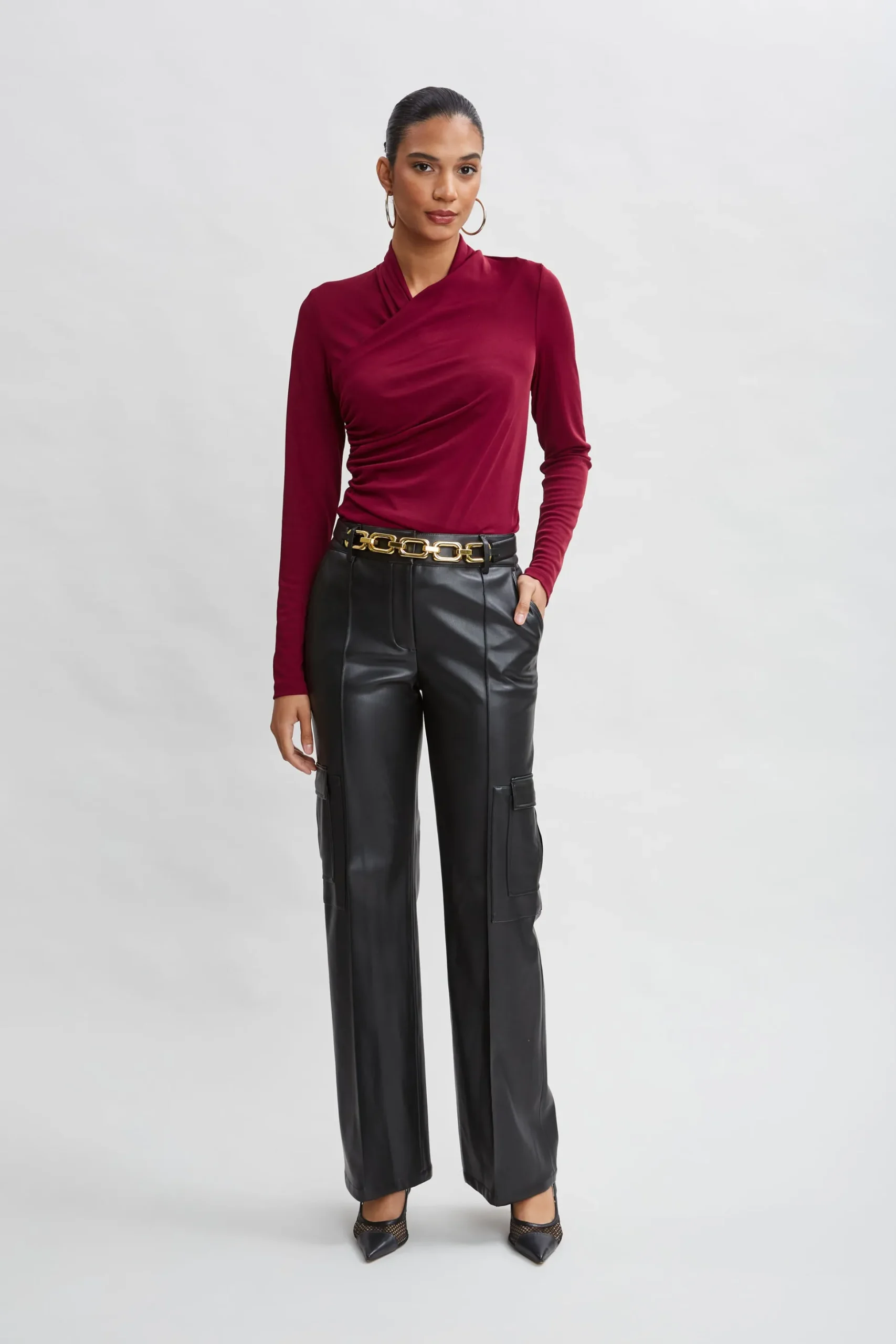 Elie Tahari Tops & Sweaters-Long Sleeve Ruched Draped Knit SANGRIA