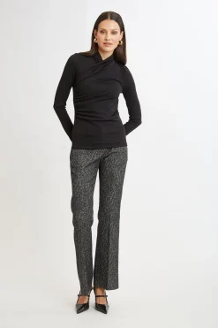 Elie Tahari Tops & Sweaters-Long Sleeve Ruched Draped Knit BLACK