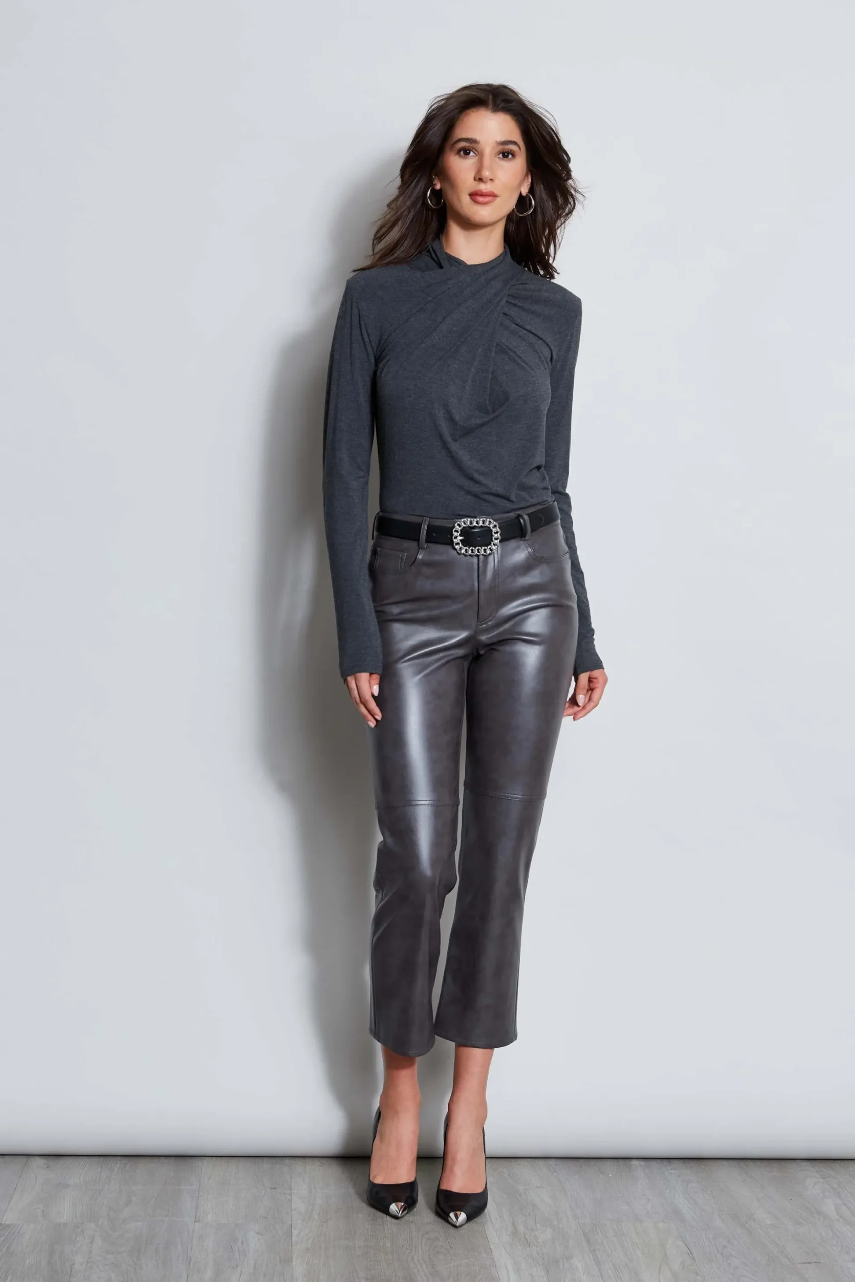 Elie Tahari Tops & Sweaters-Long Sleeve Twist Neck Knit CHARCOALMELANGE