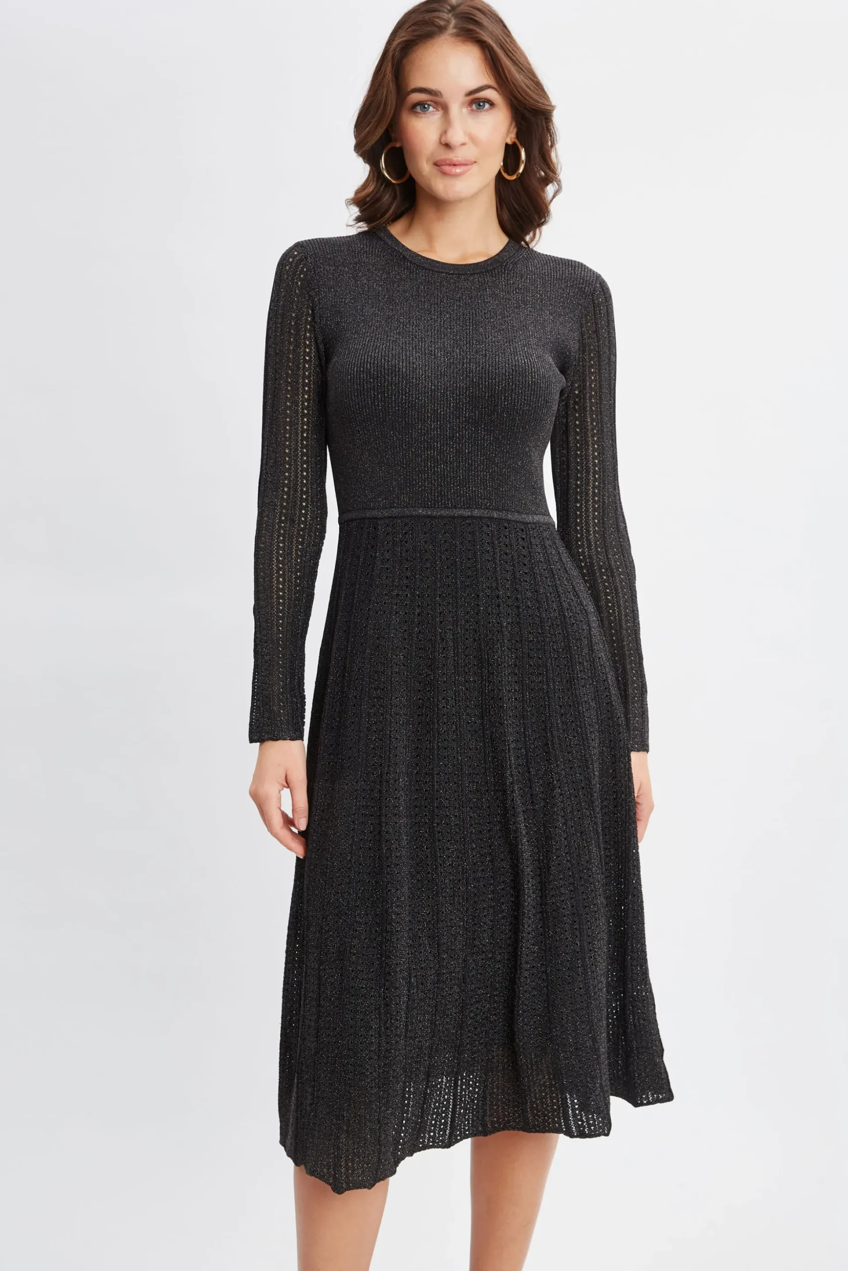 Elie Tahari Dresses & Jumpsuits-Lurex Flare Sweater Dress NOIRWITHGUNMETALLUREX