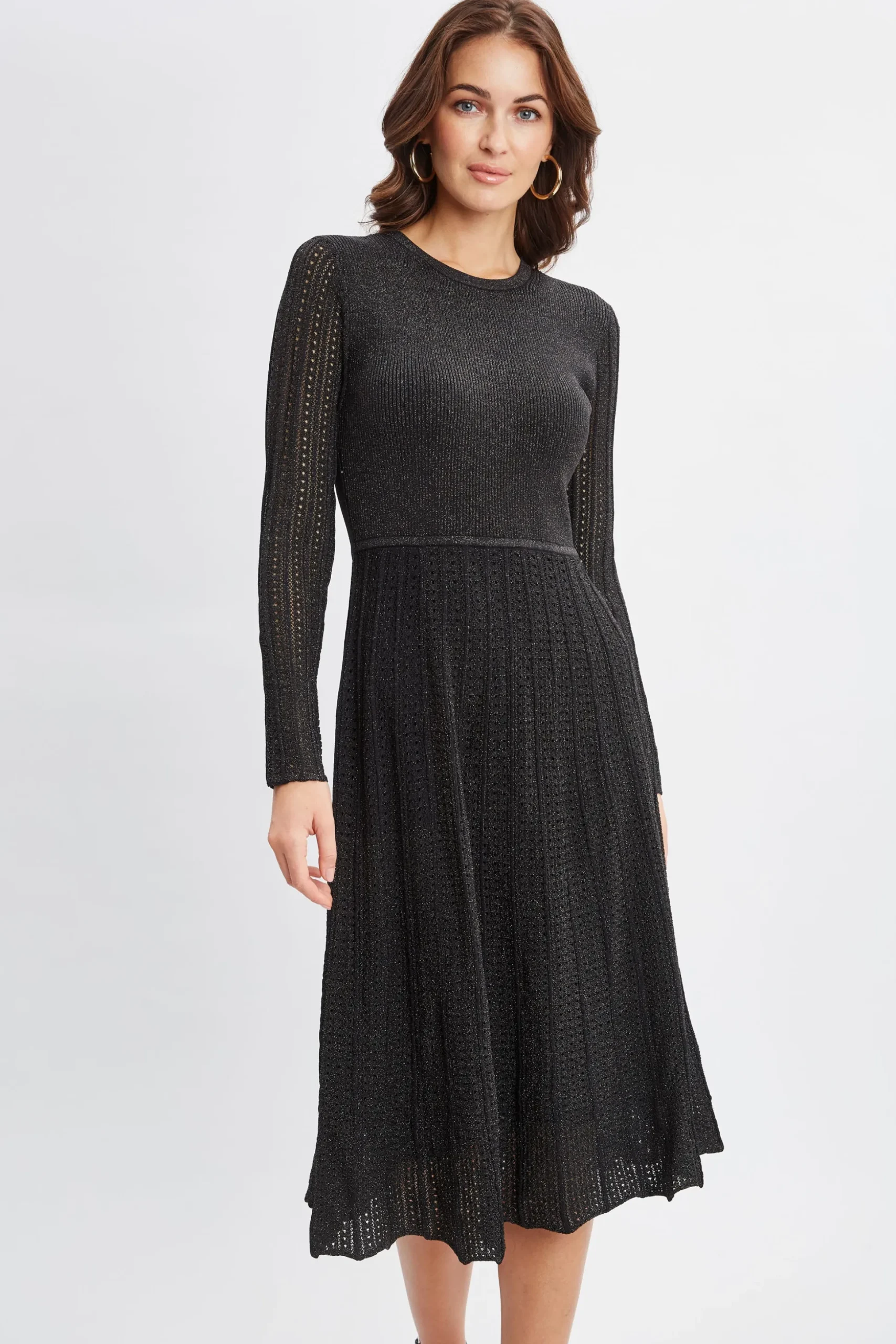 Elie Tahari Dresses & Jumpsuits-Lurex Flare Sweater Dress NOIRWITHGUNMETALLUREX