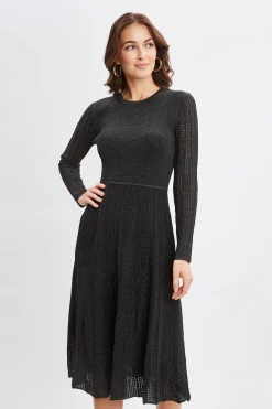 Elie Tahari Dresses & Jumpsuits-Lurex Flare Sweater Dress NOIRWITHGUNMETALLUREX