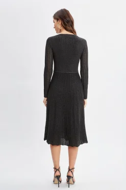 Elie Tahari Dresses & Jumpsuits-Lurex Flare Sweater Dress NOIRWITHGUNMETALLUREX