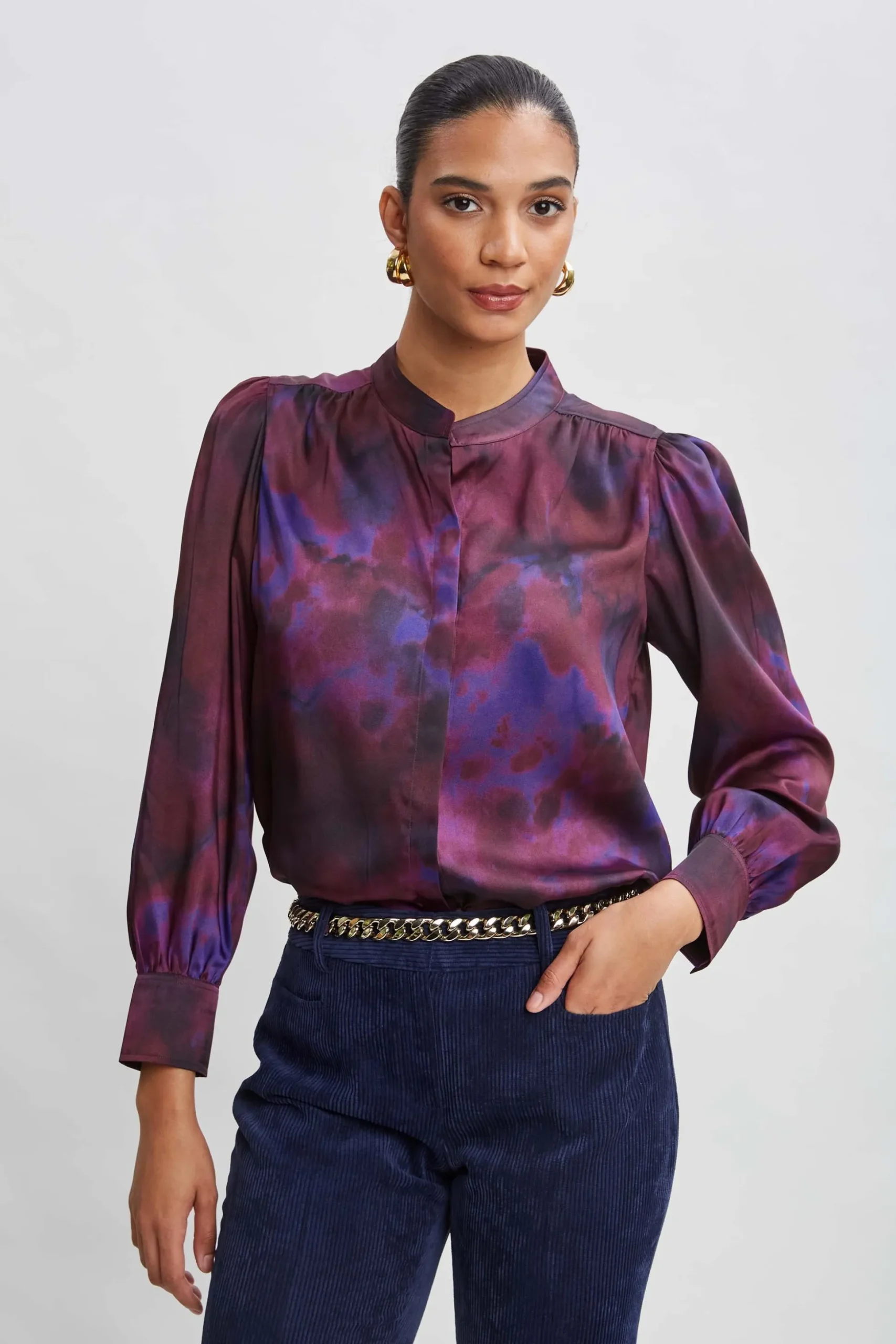 Elie Tahari Tops & Sweaters-Marble Button Down Shirt PURPLEMULTI