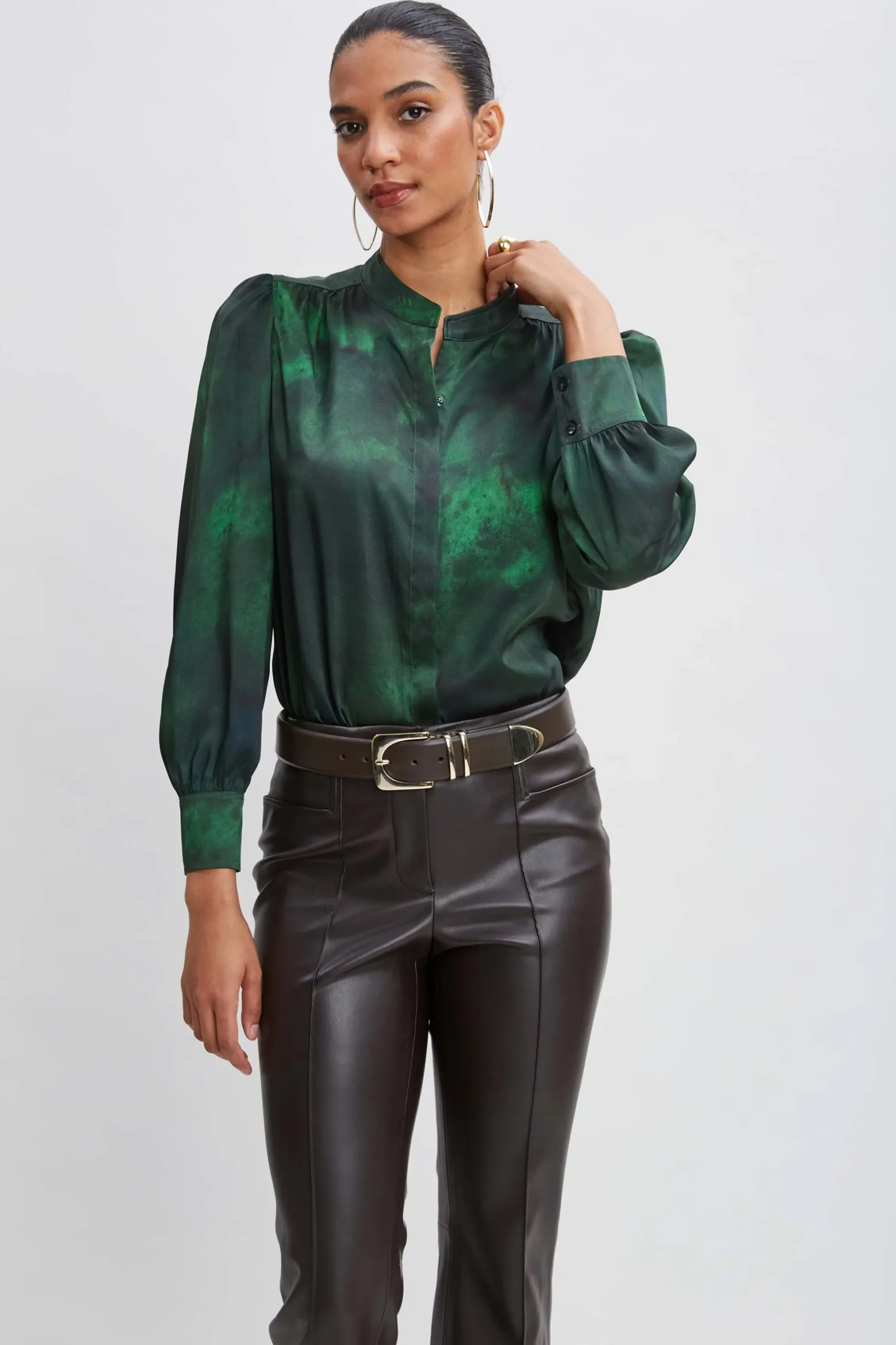 Elie Tahari Tops & Sweaters-Marble Button Down Shirt GREENMULTI